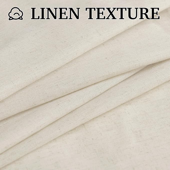 RYB HOME 108 inches Long Farmhouse Boho Curtains, Semi Sheer Thick Linen Light Filtering Floor to Ceiling Curtains for Living Room Glass Door Window, Natural Beige, 2 Panels