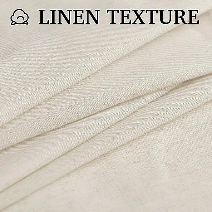 RYB HOME Linen Curtains 90 inches Long for Living Room, Back Tab Light Filtering Farmhouse Boho Window Drapes & Curtains for Dining Room Office, Natural Beige, W 52 x L90 inches, 2 Panels