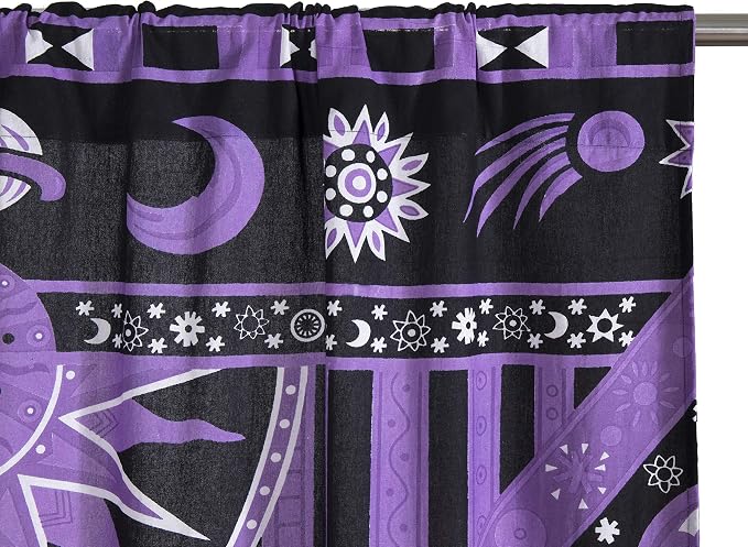 Popular Handicrafts Indian Burning Sun Hippie Mandala Window Curtains - Gypsy Bohemian Sun Moon Beautiful Drapery Bedroom Living Room Balcony Valance Panels Purple