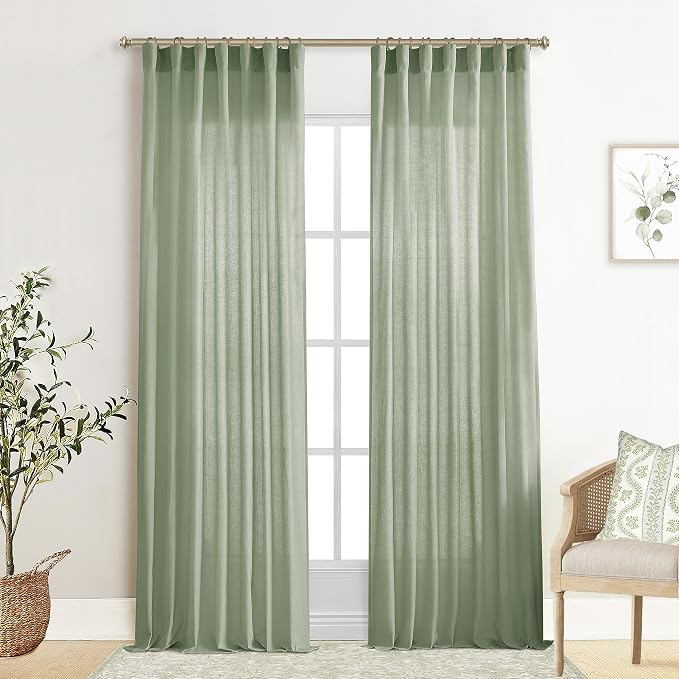 XTMYI Sage Green 90 Inches Long,50 Inches Wide Country Curtains for Living Room,Sheer Linen Curtains for Bedroom