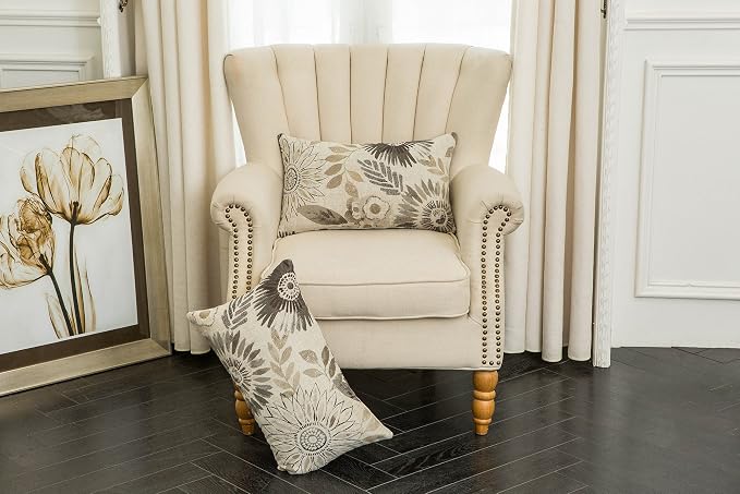 Mika Home Pack of 2 Decorative Oblong Rectangular Throw Pillow Cover Cushion Cases for Chair,Sunflower Pattern,12x20 Inches, Grey Cream
