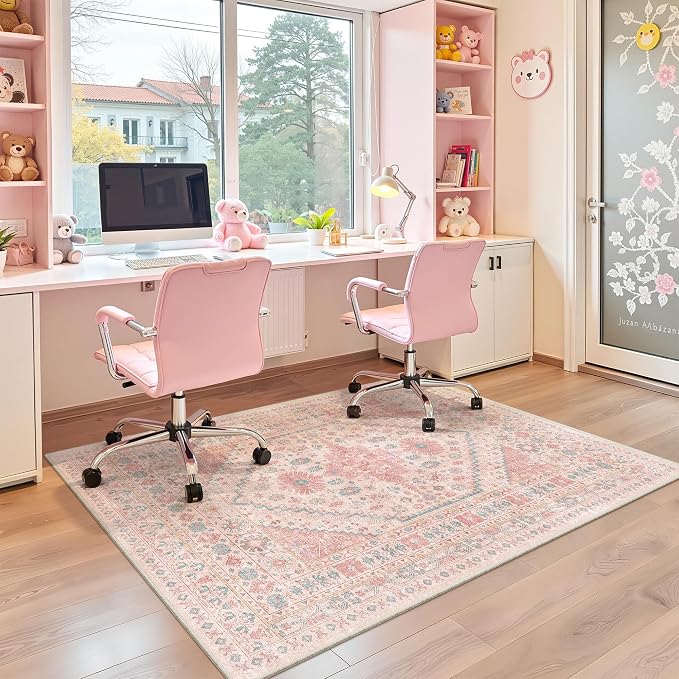 zesthome Pink Rug - 3x5 Area Rugs for Bedroom, Stain Resistant Washable Rugs for Nursery Room, Living Room, Home Decor, Girls Rug (Pink/Blue,3'x5')