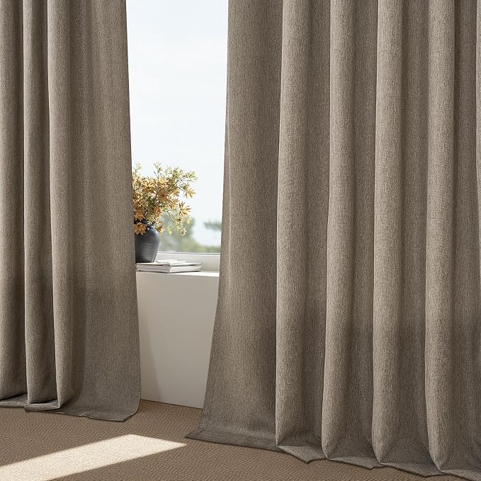 105 Inches Long Pinch Pleated Semi Sheer Curtains,Burlywood Blended Light Filtering Window Curtains 105 Length for Living Room Bedroom Pinch Pleat Drapes with Hooks 2 Panels 40" Wx105 L