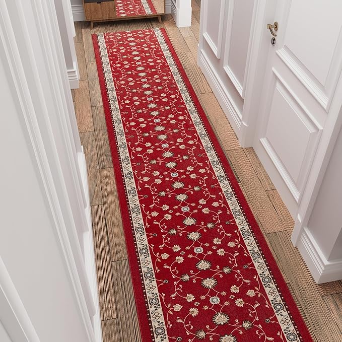Ottomanson Aisle Runner Rug 1'10.5" x 40' – Soft Non-Slip Rug, Low Pile Carpet for Hallways, Events, Churches & Extra-Long Indoor Spaces, Mahal Red