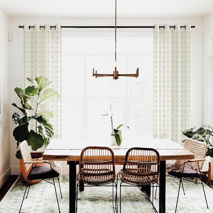 Sage Green Striped Linen Farmhouse Curtains for Living Room, Cottage Core Grommet Light Filtering Drapes, French Country Window Sheer for Bedroom Dining Room 84 Inches Long 2 Panels Set