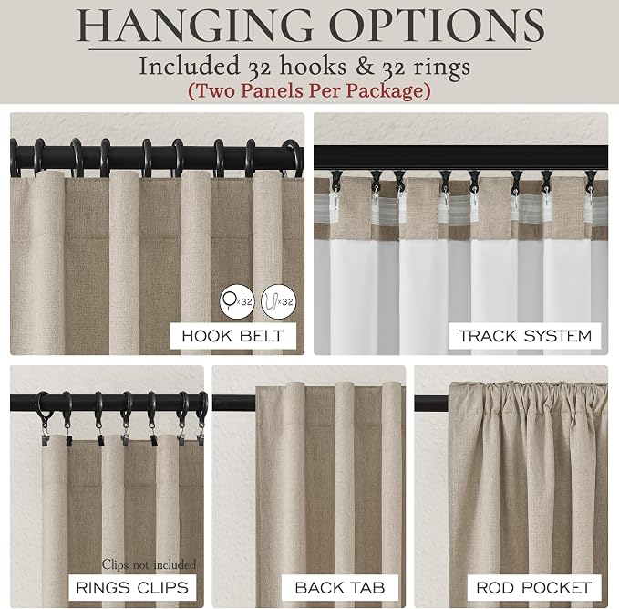 QJmydeco Extra Long Custom 105 Inch Curtains, 100% Blackout Curtains for Bedroom Weather Burg Thermal Insulated Noise Cancelling Pleated Heading Tape Hook Back Tab GreyBeige Boho Drapes 2 Panel Set
