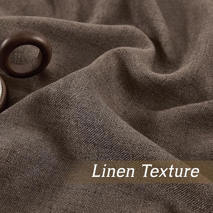 RYB HOME Natural Linen Sheer Curtains 102 inches Long for Living Room and Dining Room, Back Tab/Rod Pocket, Light Filtering Sheer Curtains and Drapes, Brown, W 52 x L 102 inches, 2 Panels Set