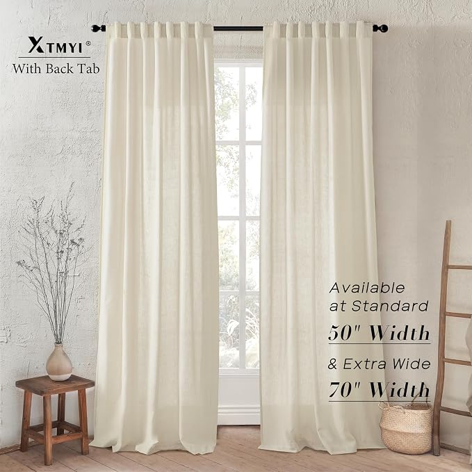 XTMYI Coastal Beach Curtains for Living Room,Sand Beige Light Colored Linen Sheer Cortinas para Cuarto Sala Elegantes Modernas 2023 Con Cortinas Transparentes,102 Inch Long,2 Pieces