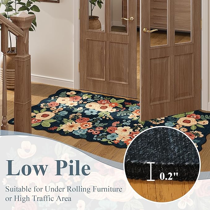 DUKINO 6x9 Area Rug, Floral Washable Rugs for Living Room with Non Slip Backing & Non-Shedding, Lightwight Low Pile Boho Design Large Carpets for Bedroom, Living Room, Dining Room, Navy Blue