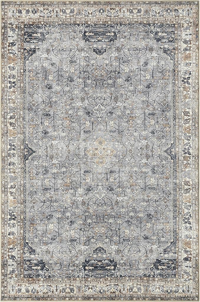 Keen Home Design 8x10 Rug - Machine Washable Area Rug with Non-Slip Backing, Ideal for Living Room, Dining Room, Bedroom - Vintage, Easy Clean, Durable, Low Pile Rug - (8' x 10')
