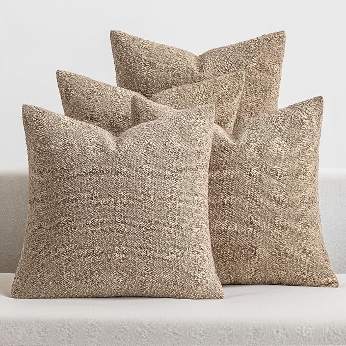 MIULEE Pack of 4 Decorative Textured Boucle Throw Pillow Covers | 18x18 Inch Camel Accent Solid Pillow Cases Soft Couch Cushion Covers for Modern Farmhouse Boho Sofa Bed Livingroom Home Decor