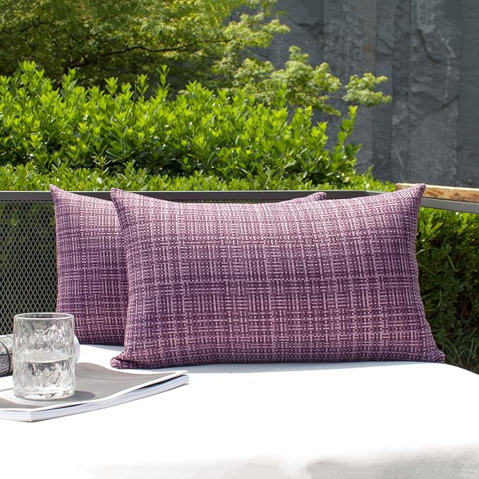 Kevin Textile Pack of 2 Decorative Outdoor Waterproof Throw Pillow Covers Lumbar Pillowcases Modern Cushion Cases for Patio Couch Bench 12 x 20 Inch Violet