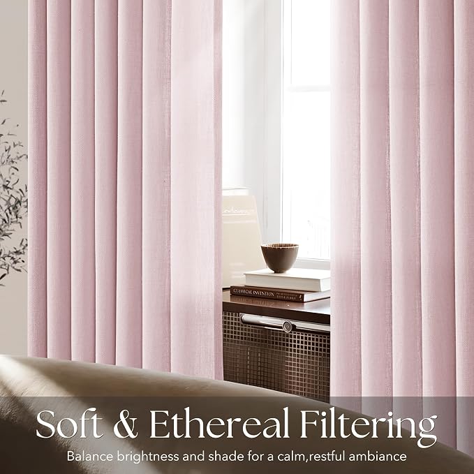Pink Pinch Pleated Linen Curtains 108 Inch Length 2 Panels for Living Room Bedroom Textured PinkSemi Sheer Drapes Pinch Pleat Rings Window Curtain 40x108