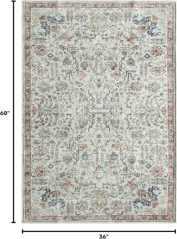 Keen Home Design 3x5 Rug - Machine Washable Entry Rug with Non-Slip Backing, Ideal for Enteryway, Kitchen, Bathroom, Laundry Room - Vintage, Easy Clean, Durable, Low Pile Rug - (3' x 5')