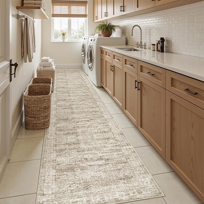 Soalmost Runner Rug 2'x10' Washable Non-Slip Runner Rugs for Kitchen Bathroom Laundry Room Brown Vintage Floor Carpet Runners for Hallway Entryway