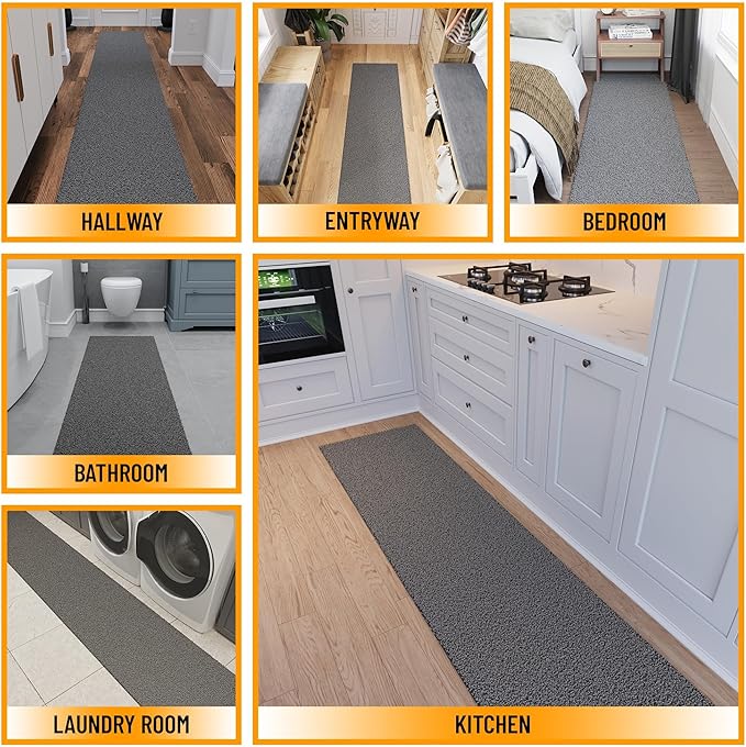 Ottomanson Long Shag Runner Rug 2' x 24', Fluffy Extra Long Hallway Runner with Non-Slip Rubber Backing, Soft Non-Shedding Rug for Corridor, Entryway, Kitchen, Laundry, Gray