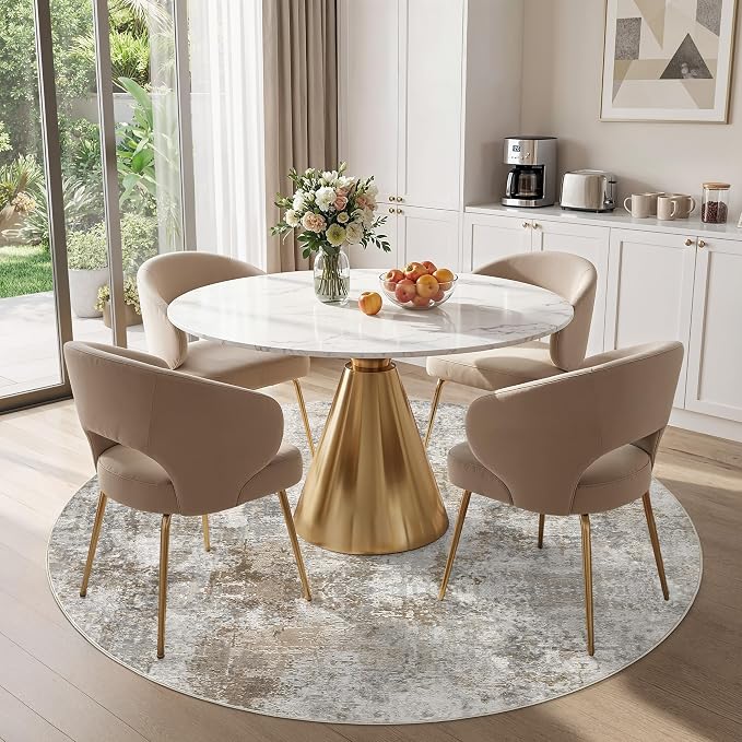WITSHOCK Area Rugs 6ft Round Living Room Rug - Washable Neutral Soft Low Pile Non-Slip Modern Abstract Thin Large Indoor Carpet for Bedroom Dining Room Nursery Office - Light Brown Grey