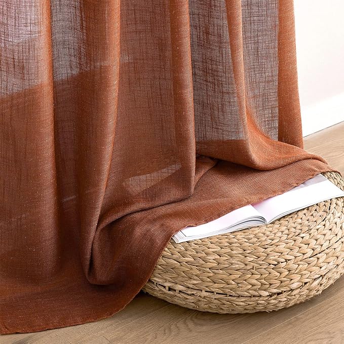 MIULEE Burnt Orange Linen Curtains 90 Inch Long for Bedroom Living Room, Soft Thick Linen Textured Window Drapes Terracotta Rust Boho Fall Decor Semi Sheer Light Filtering Back Tab 2 Panels