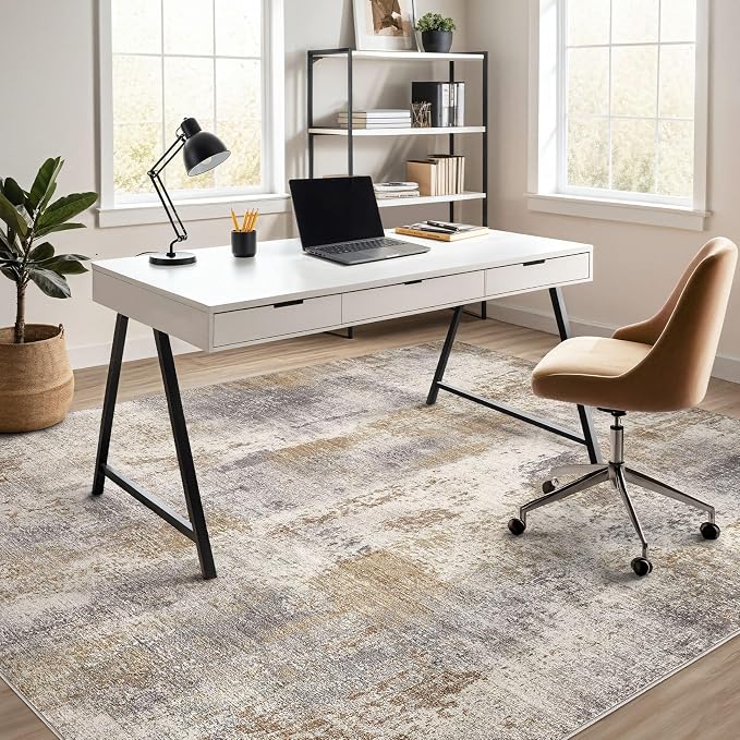 DMOYEST Area Rug Living Room Rugs - 10x12 Washable Large Soft Indoor Neutral Modern Abstract Low Pile Rug Carpet for Bedroom Dining Room Farmhouse Home Office - Brown Grey
