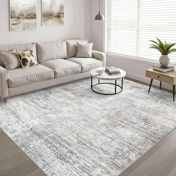 10x14 Area Rugs Living Room: Washable Large Neutral Rug Abstract Soft Modern Stain Resistant Indoor Floor Non-Slip Carpet for Bedroom Nursery Kids Office Playroom Dining Room Under Table- Gray Beige