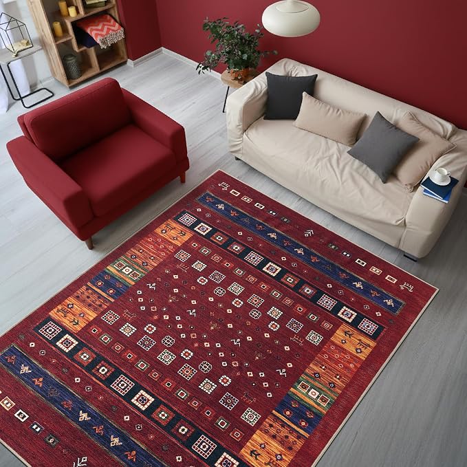 Keen Home Design 48"x72" Rug - Machine Washable Area Rug with Non-Slip Backing, Ideal for Living Room, Dining Room, Bedroom - Vintage, Easy Clean, Durable, Low Pile Rug - (4' x 6')