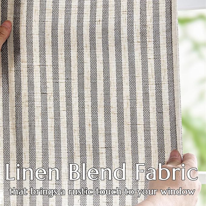 jinchan Linen Curtains 63 Inch Black Stripe on Beige Back Tab 2 Panels | Curtains For Living Room Bedroom,Ticking Stripe, Farmhouse Cottage Core Rustic,Rod Pocket Window Treatment,Light Filtering