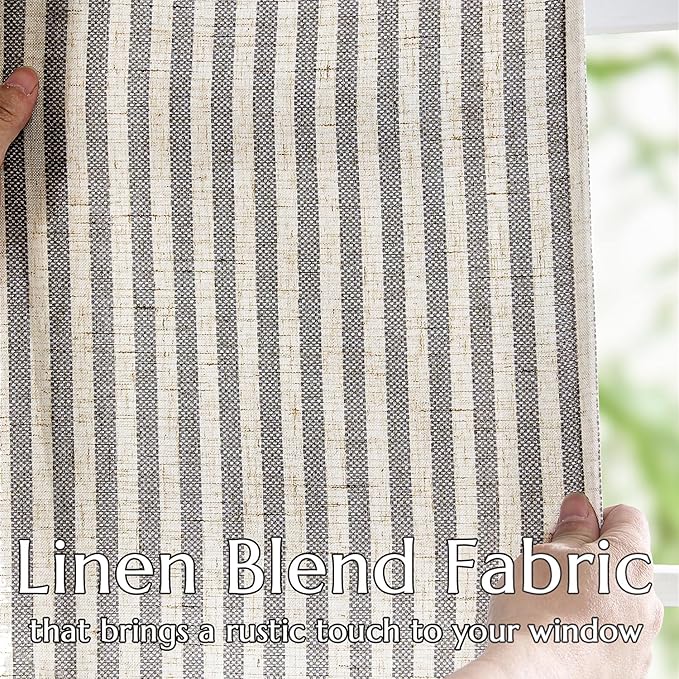jinchan Linen Curtains 96 Inch Black Stripe on Beige Back Tab 2 Panels | Curtains For Living Room Bedroom,Ticking Stripe, Farmhouse Cottage Core Rustic,Rod Pocket Window Treatment,Light Filtering