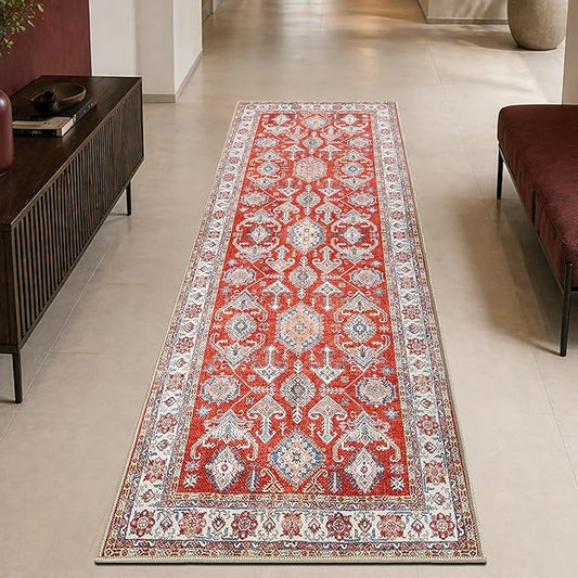 Keen Home Design 30"x84" Rug - Machine Washable Runner Rug with Non-Slip Backing, Ideal for Hallway, Entryway, Kitchen, Laundry Room - Vintage, Easy Clean, Durable, Low Pile Rug - (2'6" x 7')