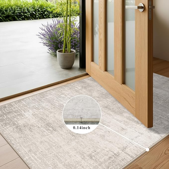 Washable 2x6 Thin Runner Rug: Abstract Soft Entryway Doormat Water-Resistan Hallway Bathroom Kitchen Carpet with Non-Slip Backing Modern Living Room Bedroom Decorative Carpet（2x6,Beige/Cream）