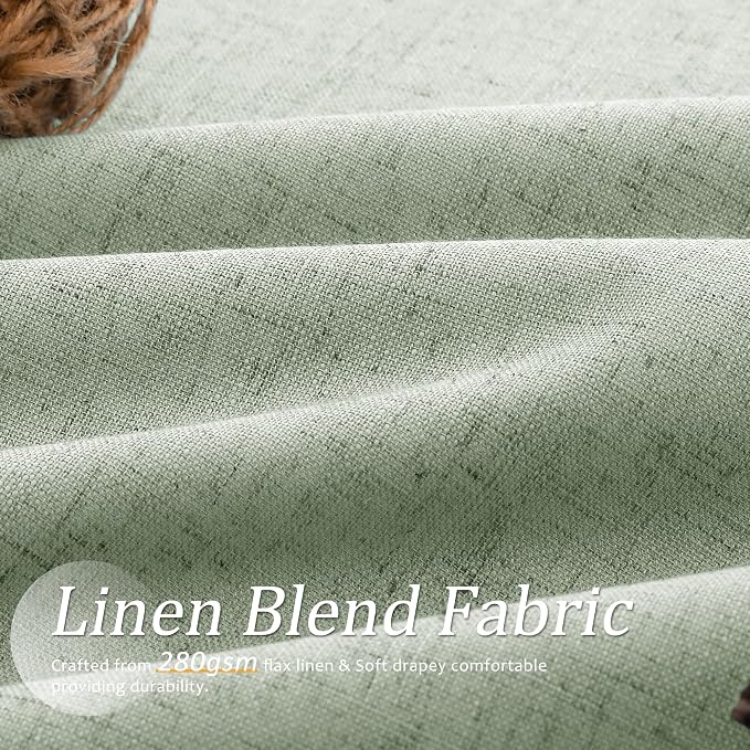Jowels Light Sage Green Linen Blackout Curtains 96 Length 2 Panels Set for Living Room Bedroom, 100% Black Out Thermal Insulated Linen Drapes, Room Darkening Grommet Curtains 96 Inches Long