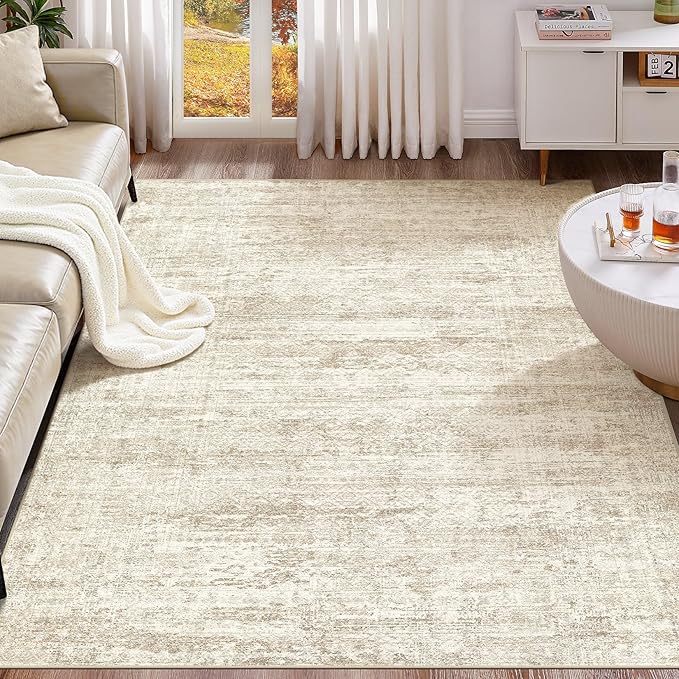 UERMEI 6x9 Area Rug Living Room Rugs - Washable Neutral Modern Abstract Soft Thin Rug Indoor Floor No Slip Rug Carpet for Bedroom Under Dining Table Home Office Decor - Beige/Brown