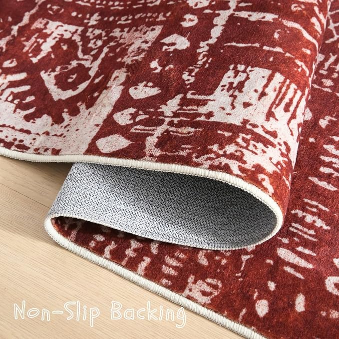 Rugcomf Living Room Rug 6x9 Rug Machine Washable Boho Area Rug Non Slip Moroccan Vintage Low Pile Large Rug for Living Room, Bedroom, Farmhouse, Dining Room, Kids Playroom(Terracotta)