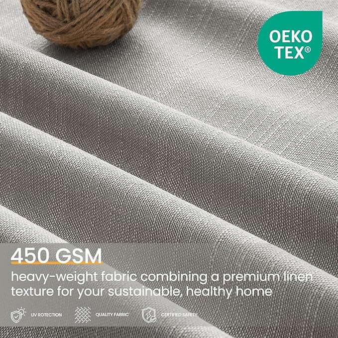 Topfinel Greige Back Tab Blackout Linen Curtains for Bedroom, Thermal Insulated Room Darkening Drapery 84 Inch Length 2 Panels Set, Grandmillennial Boho Sliding Glass Doors Drapes 52" W*84" L