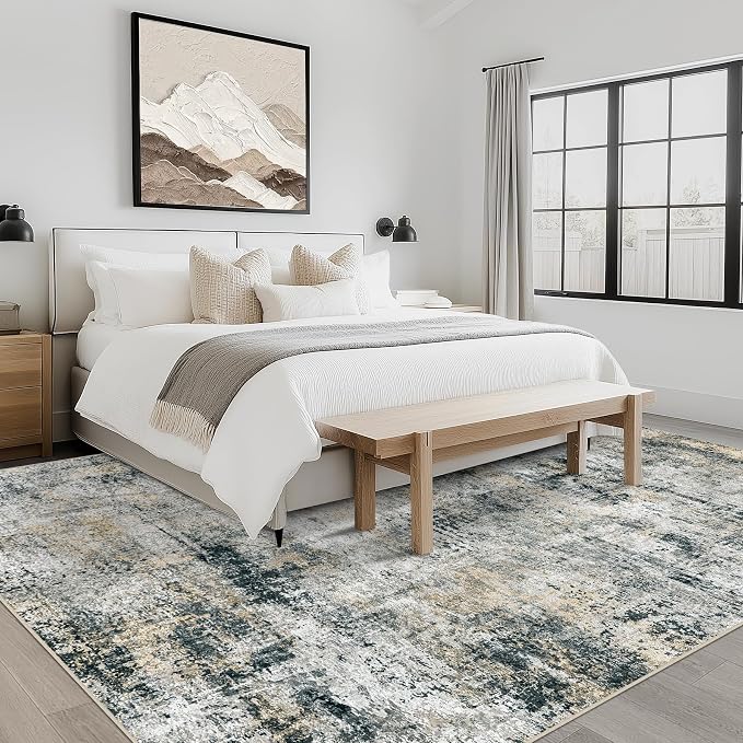 8x10 Area Rugs for Living Room Bedroom: Abstract Washable Rug with Anti-Slip Backing Non-Shedding Stain-Resistant Soft Large Carpet for Dining Room Nursery Hallway Indoor Home Office Grey Brown