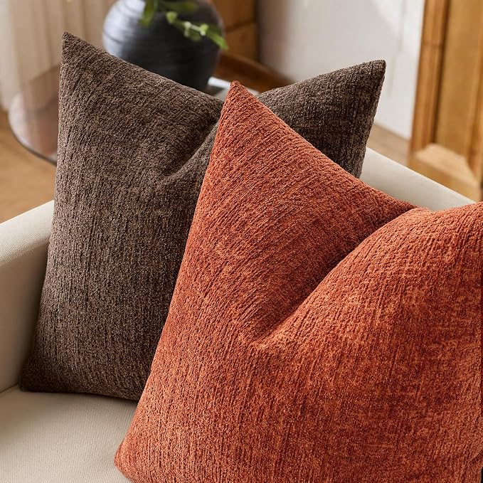 MIULEE Decorative Throw Pillow Covers 24x24 Pack of 2 Brown Couch Pillow Covers Soft Cozy Textured Chenille Pillowcases for Home Decor Sofa Living Room Cushion Bedroom