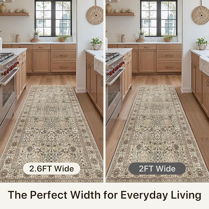 Bavni2'6''x6 Rug Runners for Hallways, Washable Runner Rug Non Slip,Vintage Floral Print Style Rugs for Bedroom-Lightweight Low Pile Carpet for Hallways Bathroom, Dark Espresso