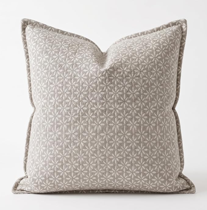 SanVia Cotton Throw Pillow Covers 20x20 – Handwoven Jacquard Texture, Fade-Resistant, No Pilling – Hidden Zipper, Decorative Cushion Cover for Sofa, Couch, Bed – Insert Not Included (Floral, Grey)