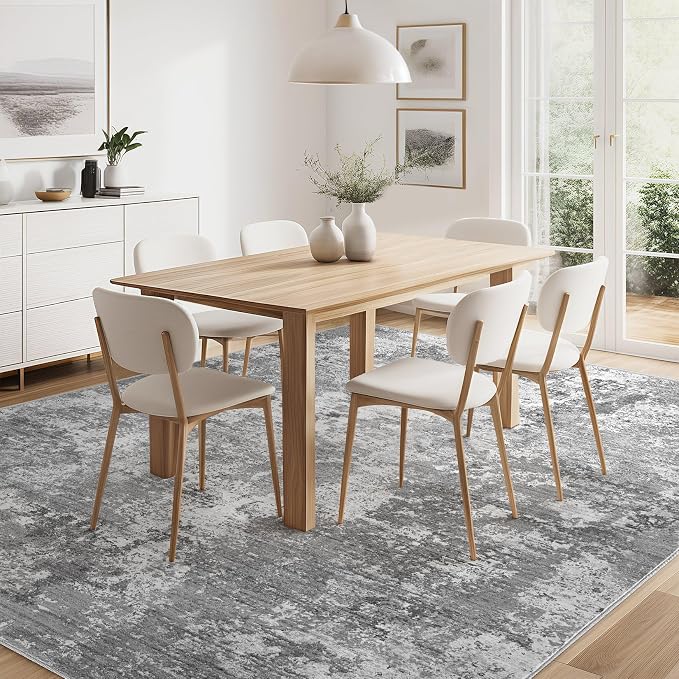 Area Rugs 5x7 Living Room: Washable Large Abstract Modern Neutral Soft Rug Stain Resistant Non-Slip Backing Carpet for Bedroom Dining Room Indoor Nursery Dorm Home Office Decor - Light Grey