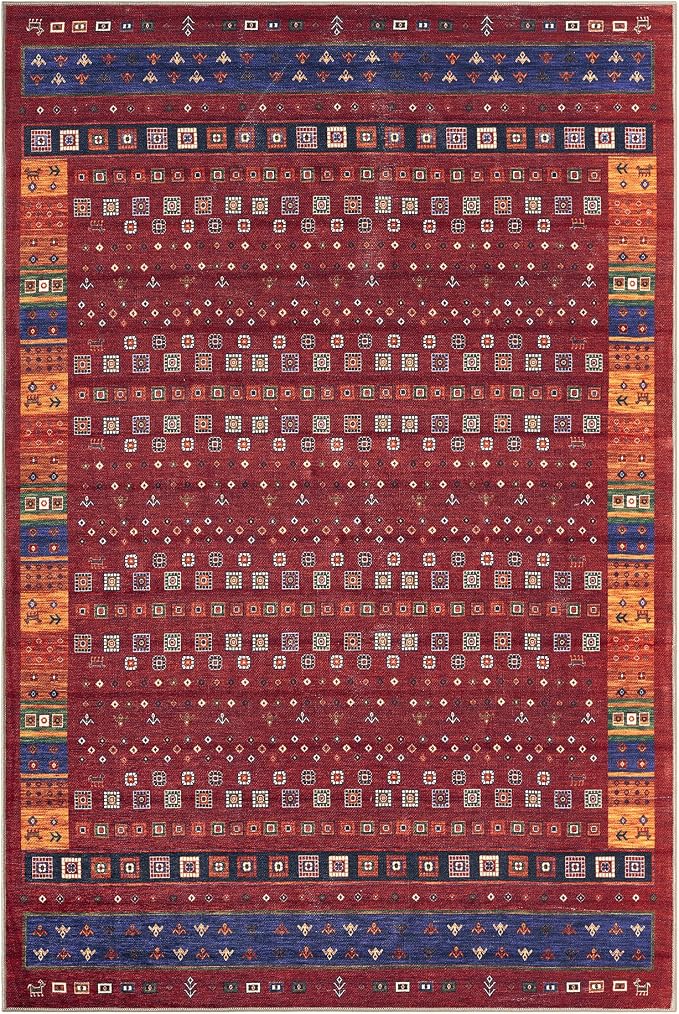Keen Home Design 6x9 Rug - Machine Washable Area Rug with Non-Slip Backing, Ideal for Living Room, Dining Room, Bedroom - Vintage, Easy Clean, Durable, Low Pile Rug - (6' x 9')