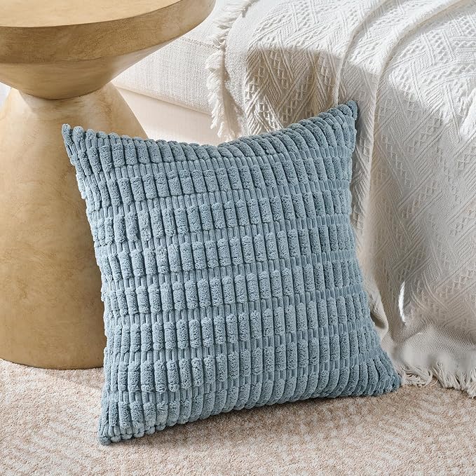 Fancy Homi 4 Packs Decorative Throw Pillow Covers for Living Room Couch Bed, Modern Farmhouse Boho Home Décor Accent Cushion Case, 12" x 12", Light Blue