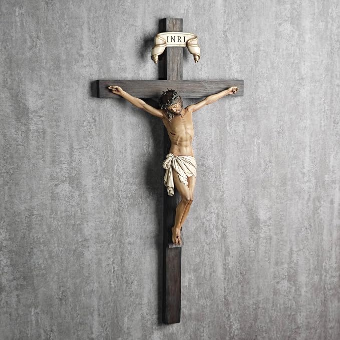 BC Catholic Crucifix Wall Cross 24" H Religious Cross for Wall | Jesus Christ Catholic Home Decor, Religious Gifts, Collectable Statue Renaissance Sculpture handmade By Buildclassic