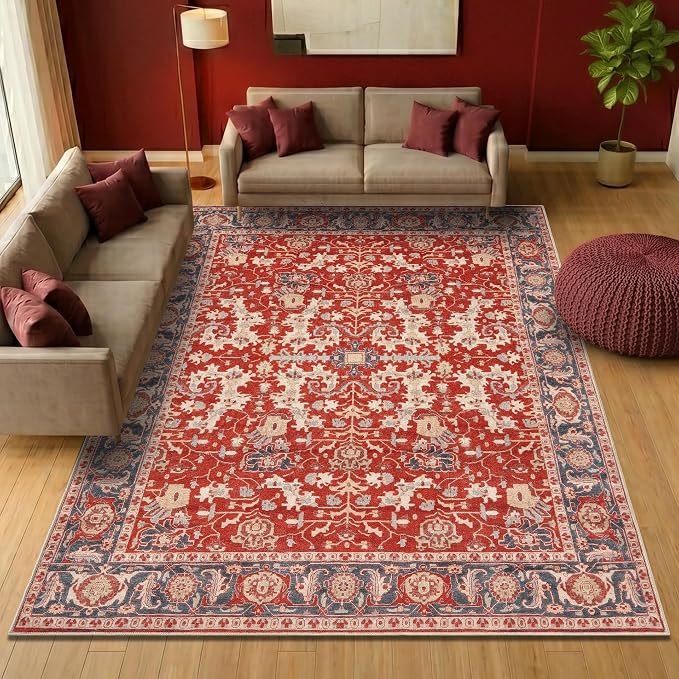 Keen Home Design 10x14 Rug - Machine Washable Area Rug with Non-Slip Backing, Ideal for Living Room, Dining Room, Bedroom - Vintage, Easy Clean, Durable, Low Pile Rug - (9'7" x 14')