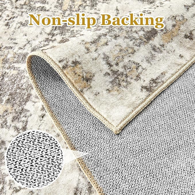 Area Rugs for Living Room: 10x10 Abstract Washable Rug Modern Neutral Large Soft Stain Resistant Non-Slip Backing Machine Table for Bedroom Dining Room Indoor Home Office Carpet - Gold Brown