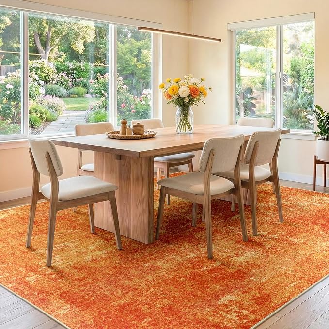 RELEANY Washable Area Rugs 6'x9' Non-Slip Modern Abstract Soft for Living Room Entryway Bedroom Kitchen, Print Pattern, Orange