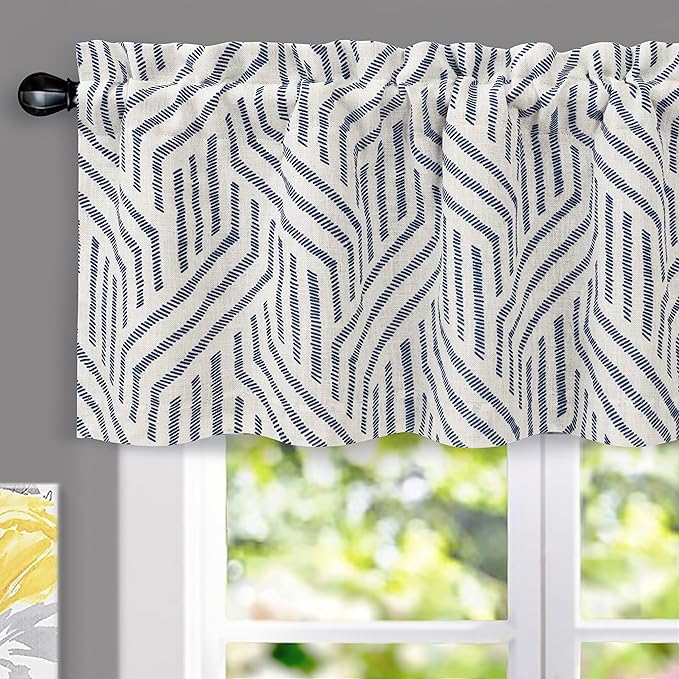 DriftAway Farmhouse Linen Lined Valance Double Layer Thermal Insulated Room Darkening Blackout Window Valances 3 Inch Rod Pocket Striped Kitchen Valance Single 52 Inch by 18 Inch Briony Navy