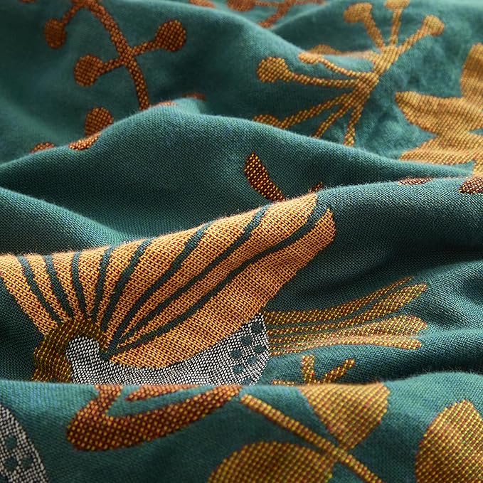 Bailix Boho Throw Blanket for Couch Sofa Bed, 100% Cotton Woven Quilt with Tassel 60”x80”, Super Soft Muslin Blanket with Bird Printed, Decorative Reversible Bed Blanket/Cover for All Seasons