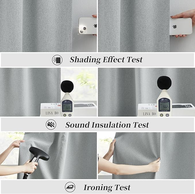KEQIAOSUOCAI Light Grey Linen Curtains for Patio 120 Inch Length, Sun Blocking Full Blackout Curtain Drapes for High Ceiling Sliding Glass Door Sunroom Back Tab/Hook Belt 50x120-inch 2 PCs