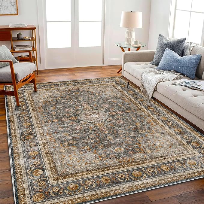 CHAMPLANT Washable Area Rug 8'x10' Retro Boho Design Non-Shedding Non-Slip Easy Care Ideal for High Traffic Areas in Living Room Bedroom Office Coffee Table Kitchen Large Carpet