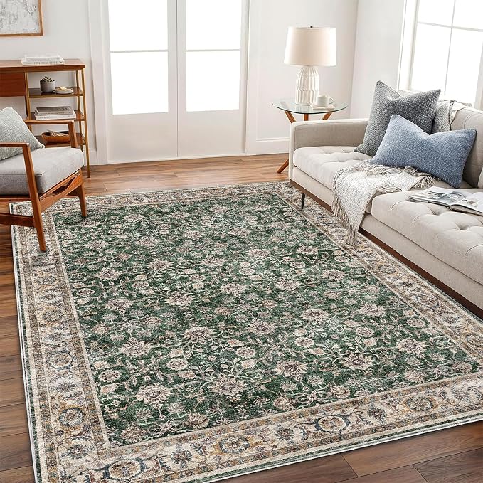 CHAMPLANT Washable Area Rug 8'x10' Retro Boho Design Non-Shedding Non-Slip Easy Care Ideal for High Traffic Areas in Living Room Bedroom Office Coffee Table Kitchen Large Carpet