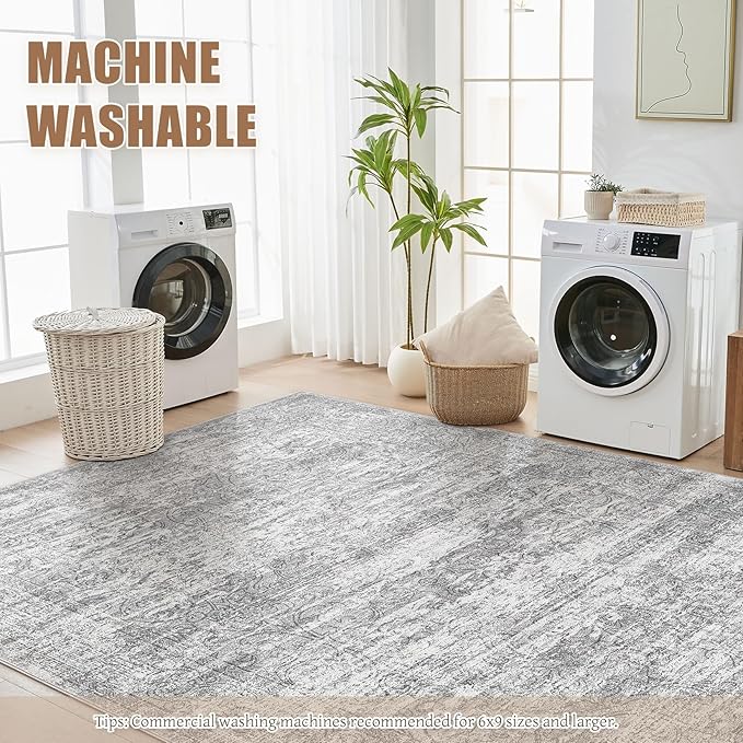 DMOYEST Area Rug Living Room Rugs - 5x7 Abstract Large Soft Indoor Washable Rug Neutral Modern Low Pile Carpet for Bedroom Dining Room Farmhouse Home Office - Vintage Grey